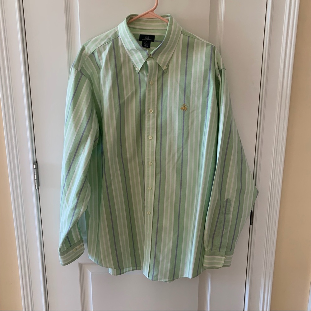 Brooks Brothers Light Green Striped Button-Down Shirt